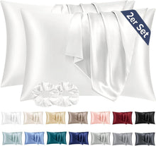 Satin Kissenbezug 2er Set Weiß 50x70 mit Haargummis