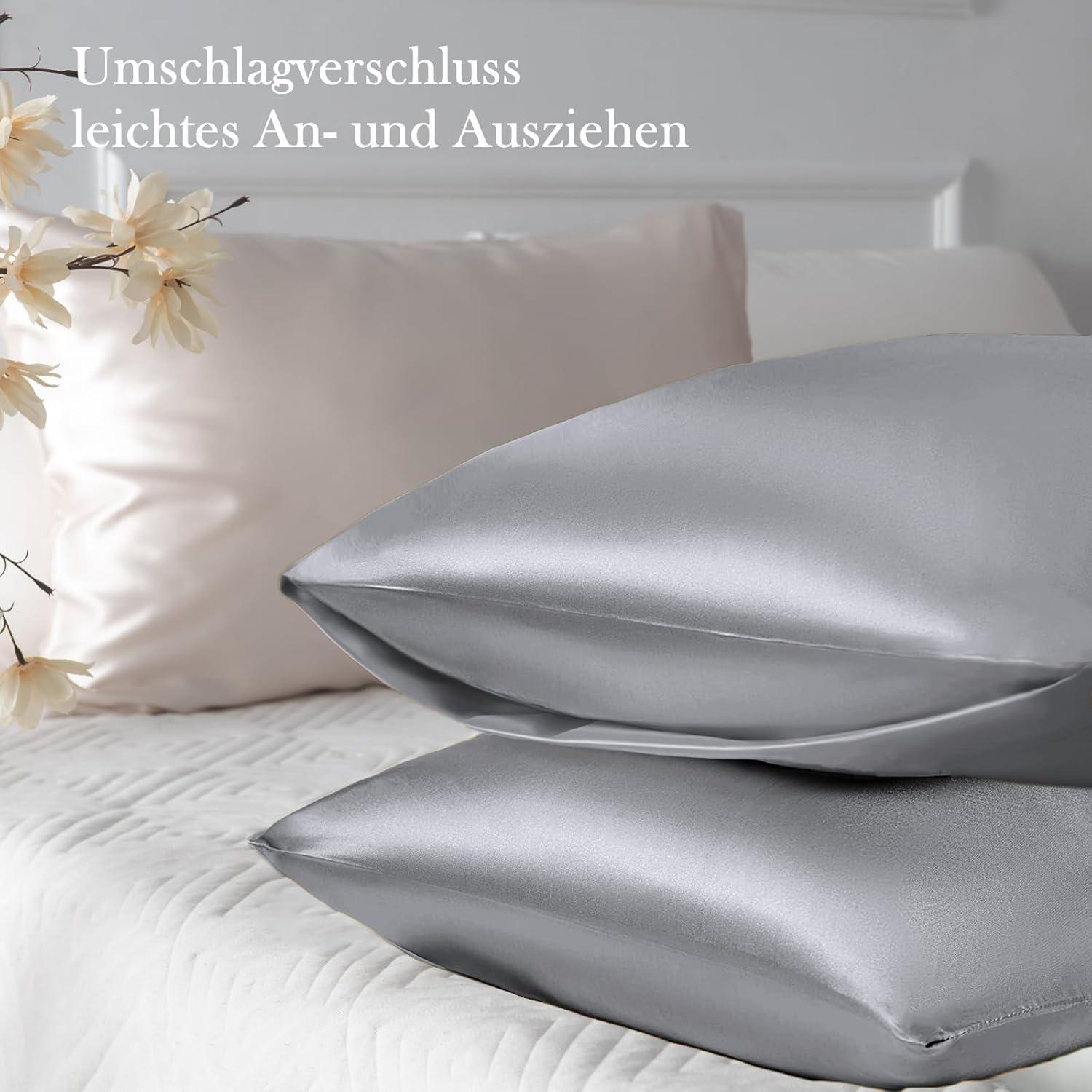 Satin Kissenbezug 2er Set 50x70 Grau Haargummis
