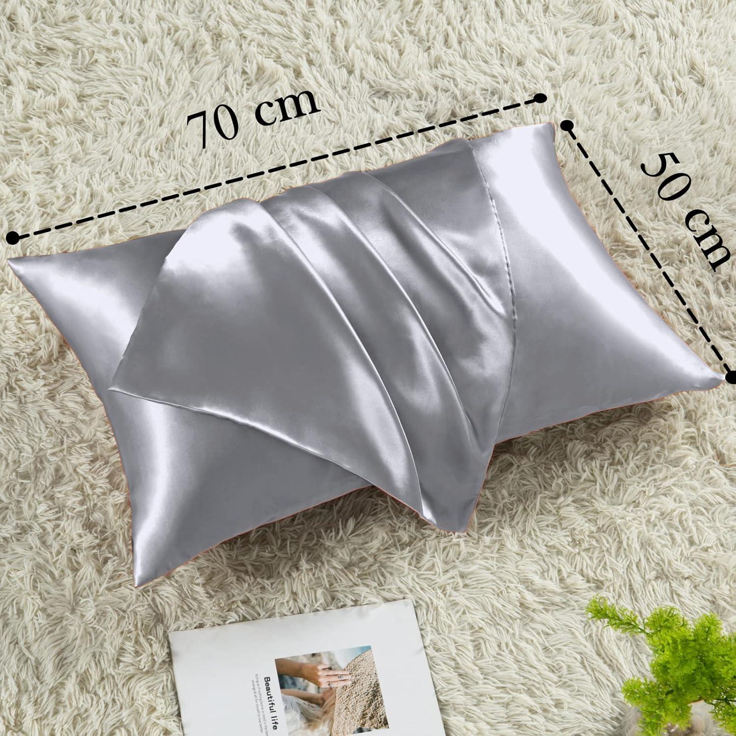 Vielit 2er Set Satin Kissenbezug 50x70 Grau Haarschutz Hautpflege