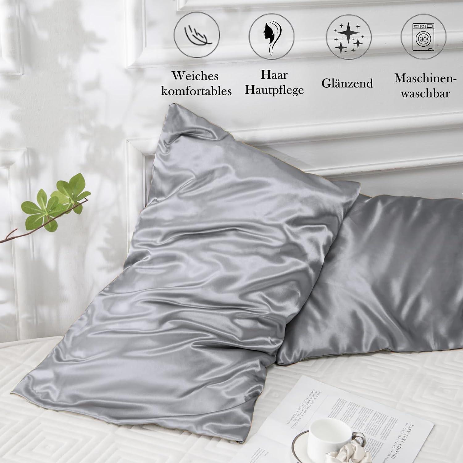 Satin Kissenbezug 2er Set 50x70 Grau Haarpflege Hautpflege