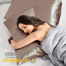 Satin Kissenbezug 50x80 Braun mit Haargummis - Pflege für
