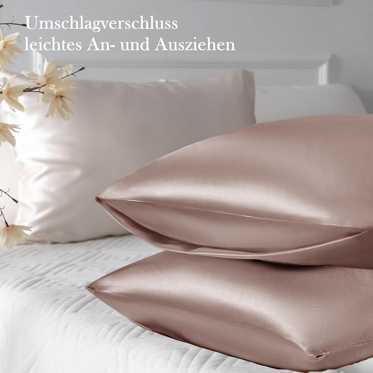 Satin Kissenbezug 50x80 Braun 2er Set Haar & Haut Pflege