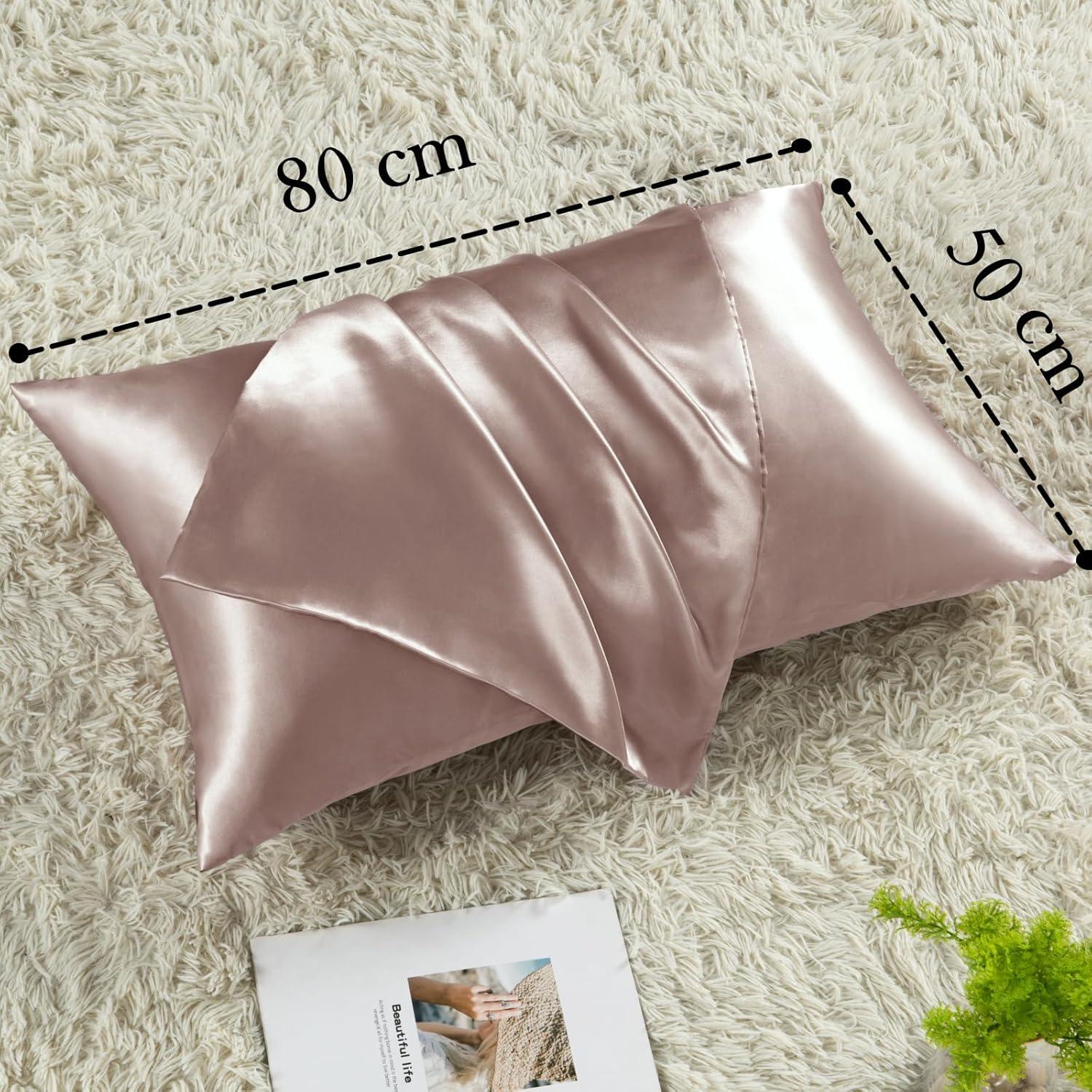 Vielit 2er Set Satin Kissenbezug 50x80 Braun Haargummis Oeko-Text Zertifiziert