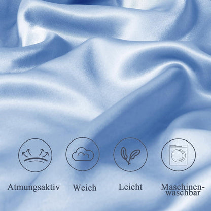 Satin Kissenbezug 80x80 2er Set Blau Seidenähnlich Curly Haar