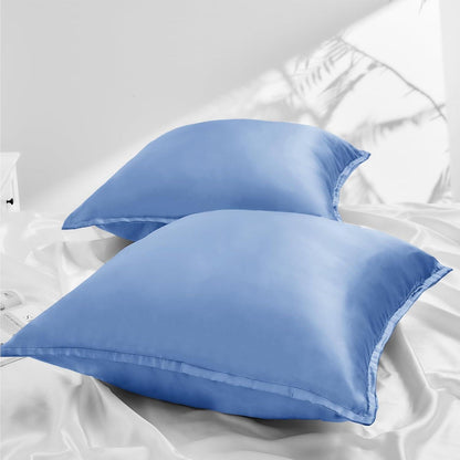 Satin Kissenbezug 80x80 2er Set blau Seidenkissenbezüge Curly Haar