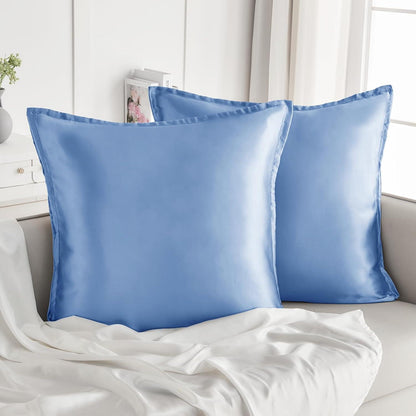 Satin Kissenbezug 80x80 2er Set Blau Seidenähnlich Curly Haar
