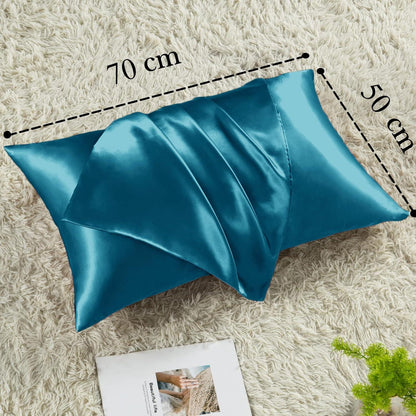 Vielit 2er Set Satin Kissenbezug 50x70 in Petrol mit Haargummis