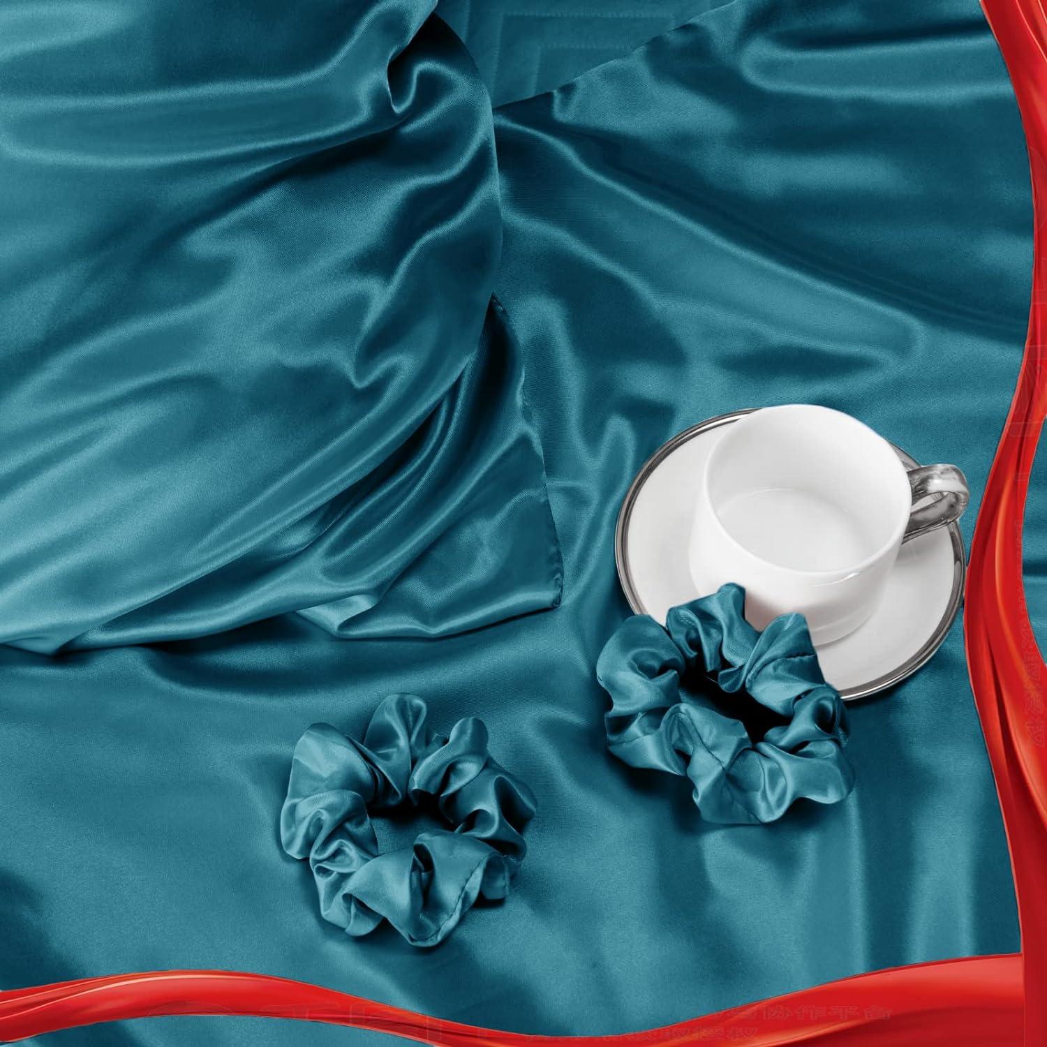 2er Set Satin Kissenbezug 50x70 Petrol Haargummis blaugrün 50x70cm