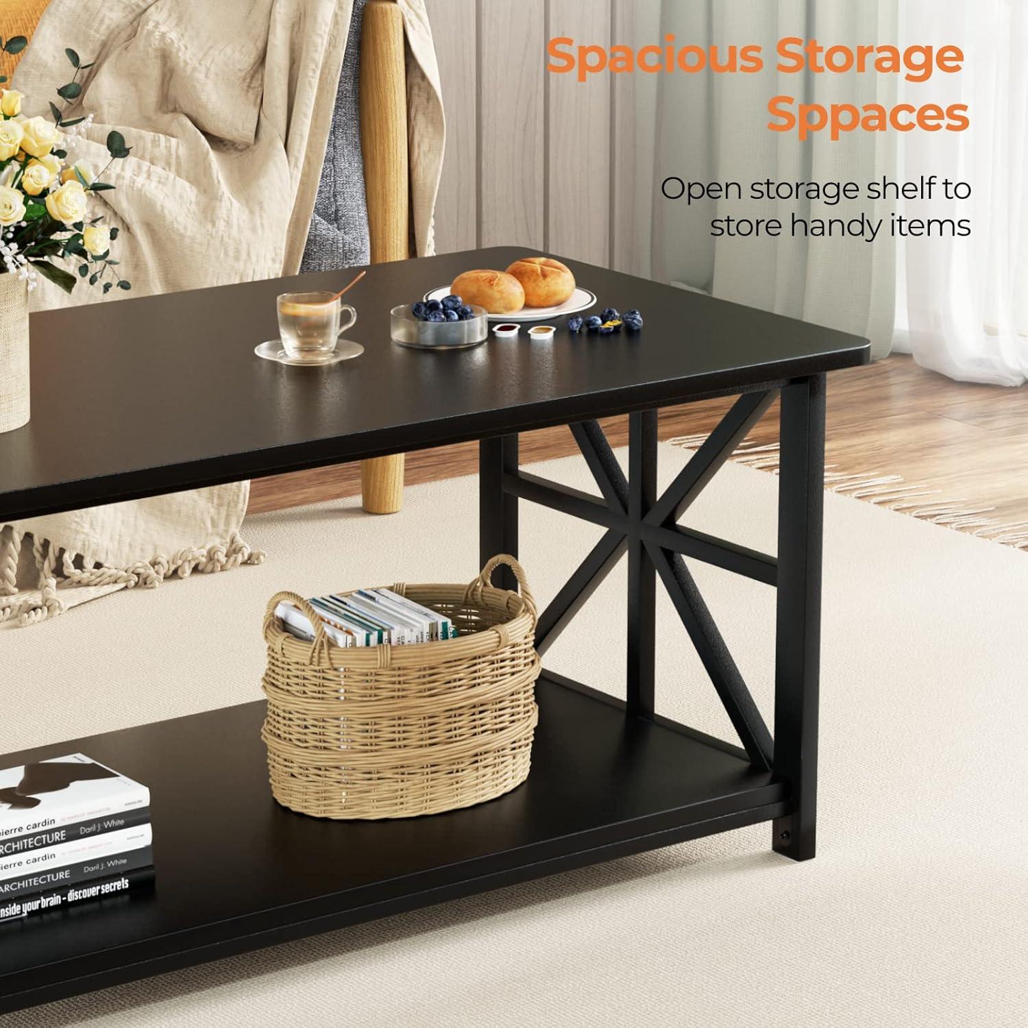 Couchtisch mit Stauraum 100 cm Industriestil Schwarz