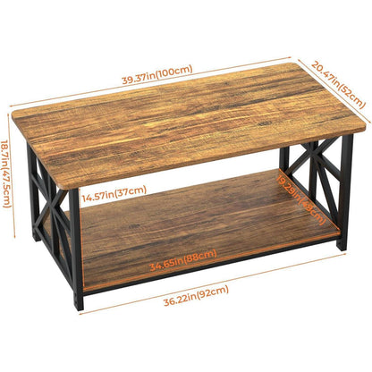 Couchtisch mit Stauraum, 100cm, Holz & Metall, Braun