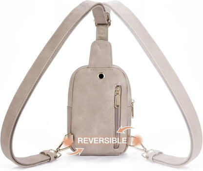 Telena Damen Brusttasche Mini Umhängetasche Kreuzkörper Kunstleder Grau