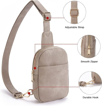 Telena Damen Brusttasche Mini Umhängetasche Kreuzkörper Kunstleder Grau
