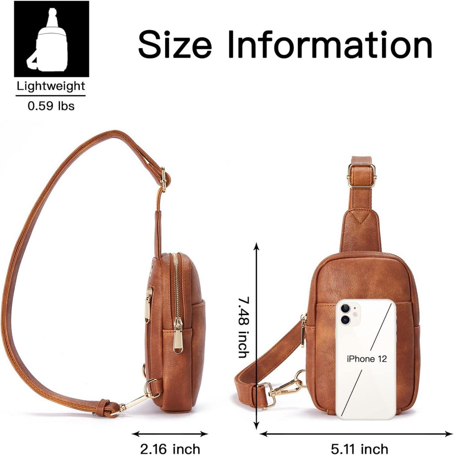 Telena Damen Brusttasche Sling Bag Crossbody Kunstleder Mini Braun