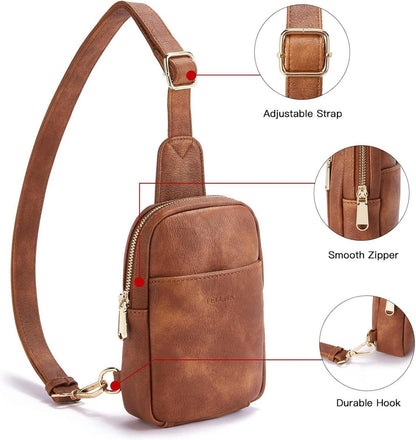 Telena Damen Klein Crossbody Bag Kunstleder Schultertasche Braun