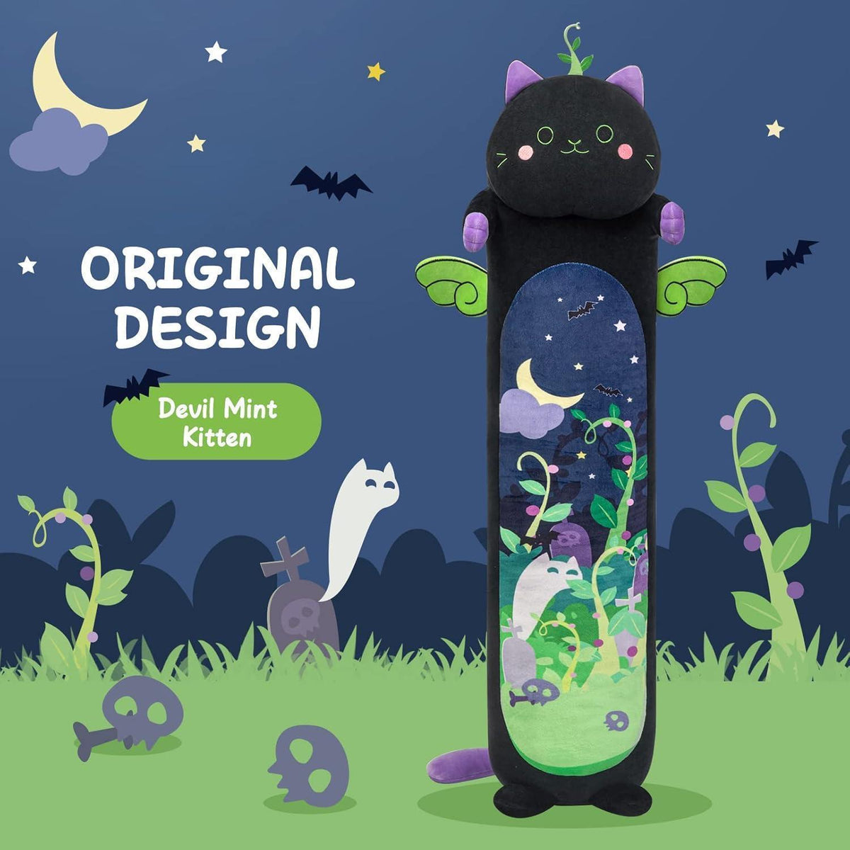 50cm Minzkatze Kuscheltier – Kawaii Plüschkissen Schwarz