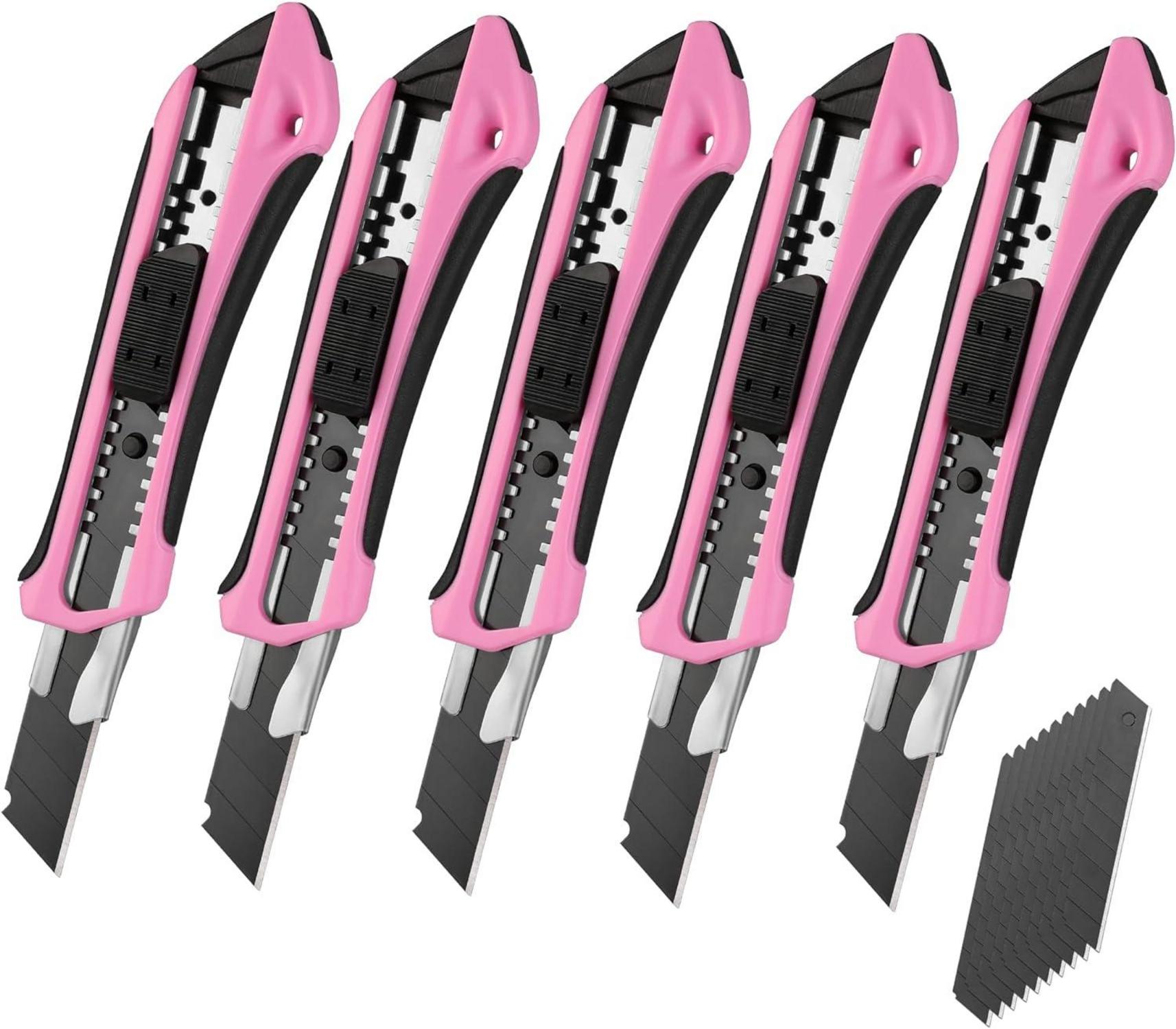 5er Set Cuttermesser SK5 Klingen Gummigriff Rose Schwarz
