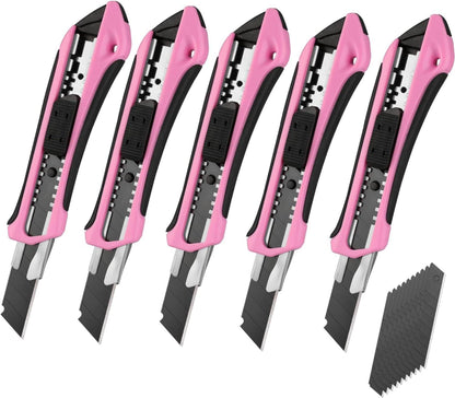5er Set Cuttermesser SK5 Klingen Gummigriff Rose Schwarz
