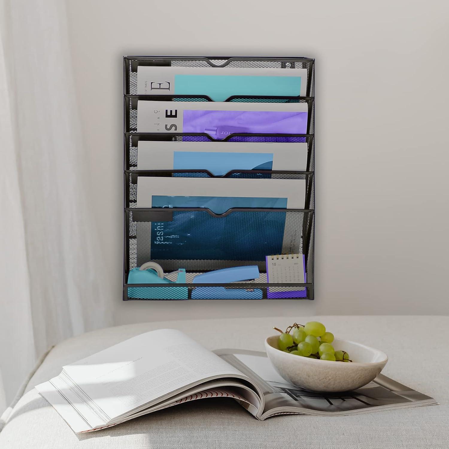 Metallnetz Zeitschriftenhalter Wand 6 Fächer A4 Büro Hängeorganizer