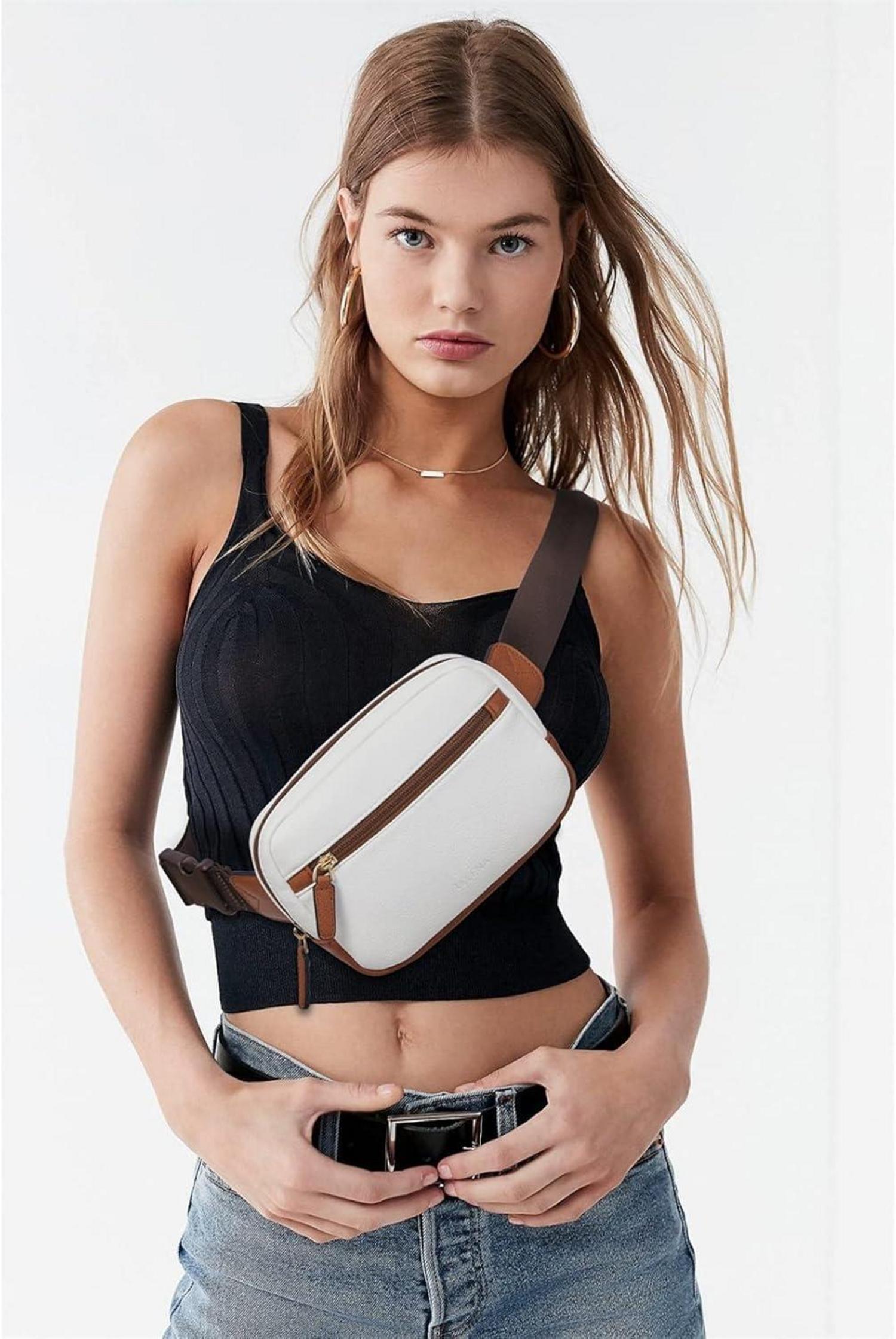 Telena Damen Bauchtasche PU Leder Umhängetasche Stylisch