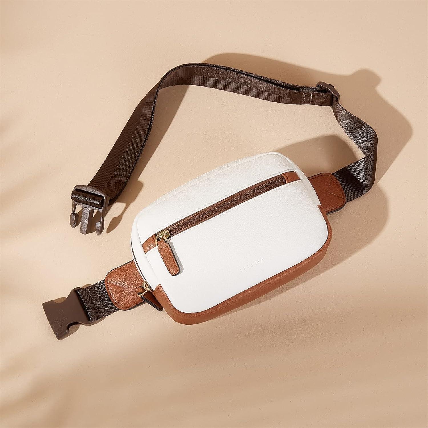 Telena Damen Bauchtasche PU Leder Crossbody Bag Beige Braun