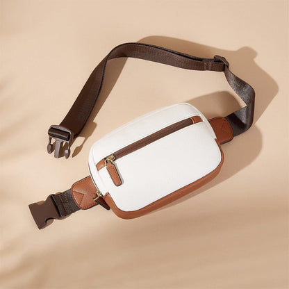 Telena Damen Bauchtasche PU Leder Crossbody Bag Beige Braun