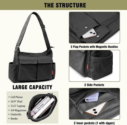 Canvas Messenger Bag Umhängetasche Crossbody Schulter Tote Hobo Bag Große Tasche