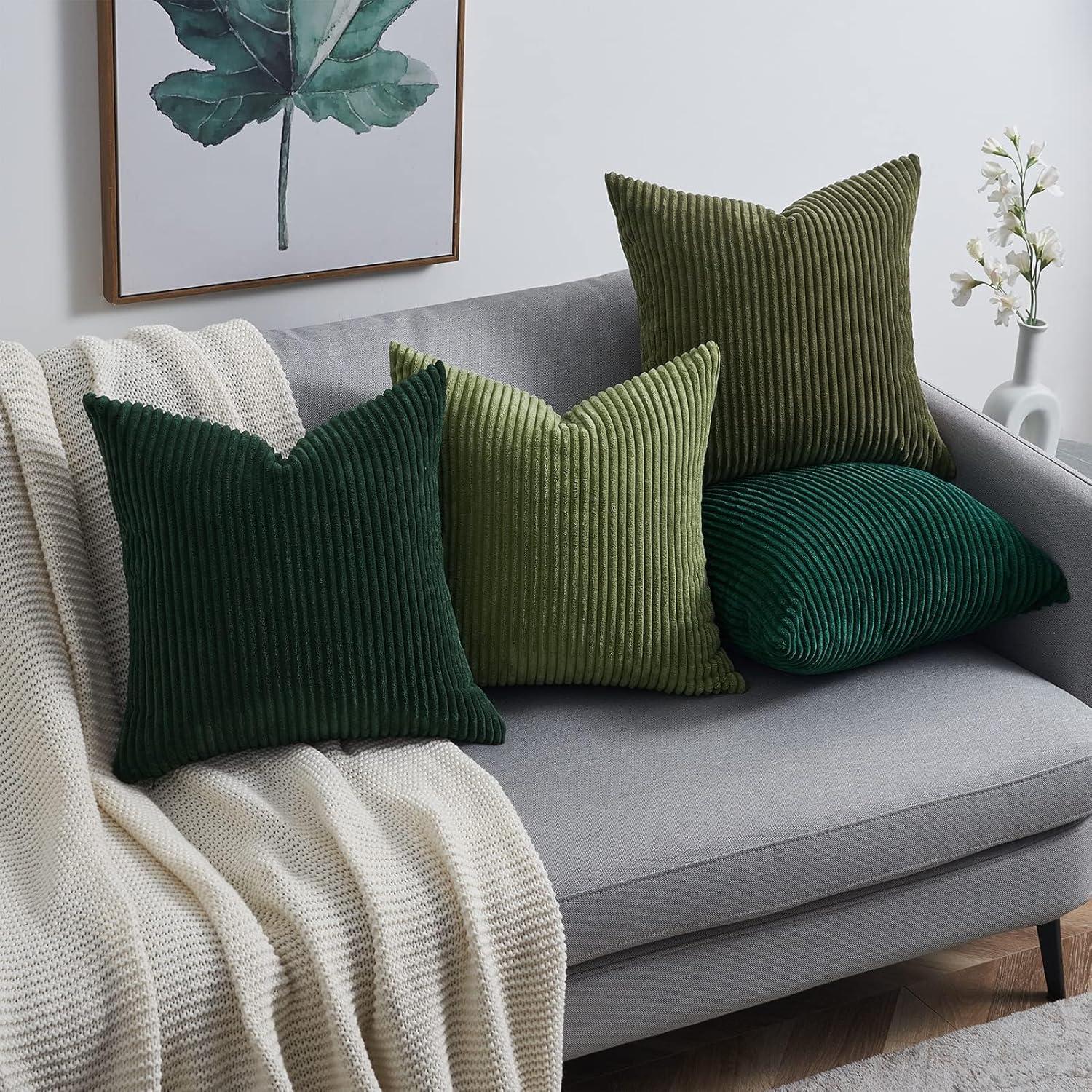 4er Set Kissenbezug 40x40cm, Kordsamt, dunkelgrün, Deko Sofa