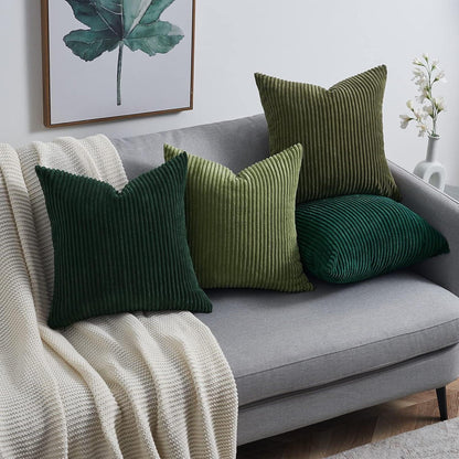 4er Set Kissenbezug 40x40cm, Kordsamt, dunkelgrün, Deko Sofa
