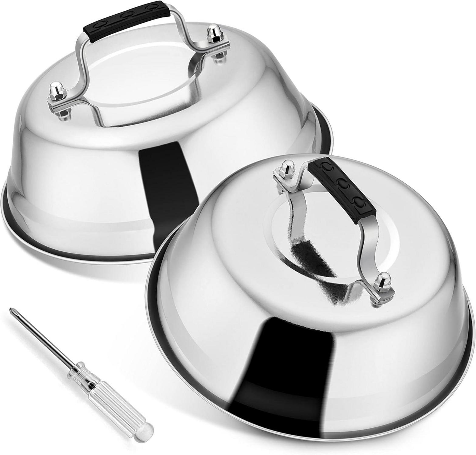 Edelstahl Burgerglocke Grilldeckel Kunststoffgriff 17x6 cm, 2 Stück