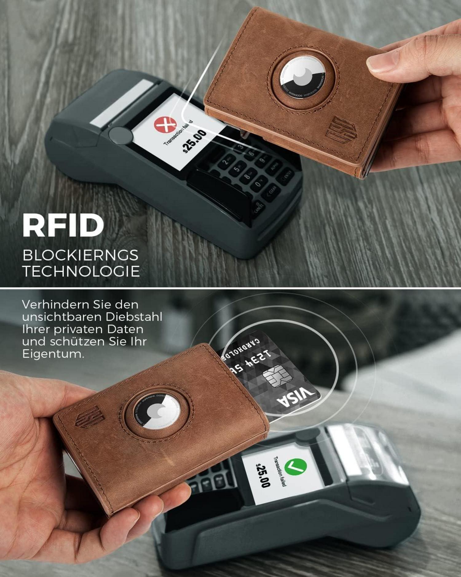 DODENSHA Airtag Wallet RFID Slim Kreditkartenetui Herren Braun
