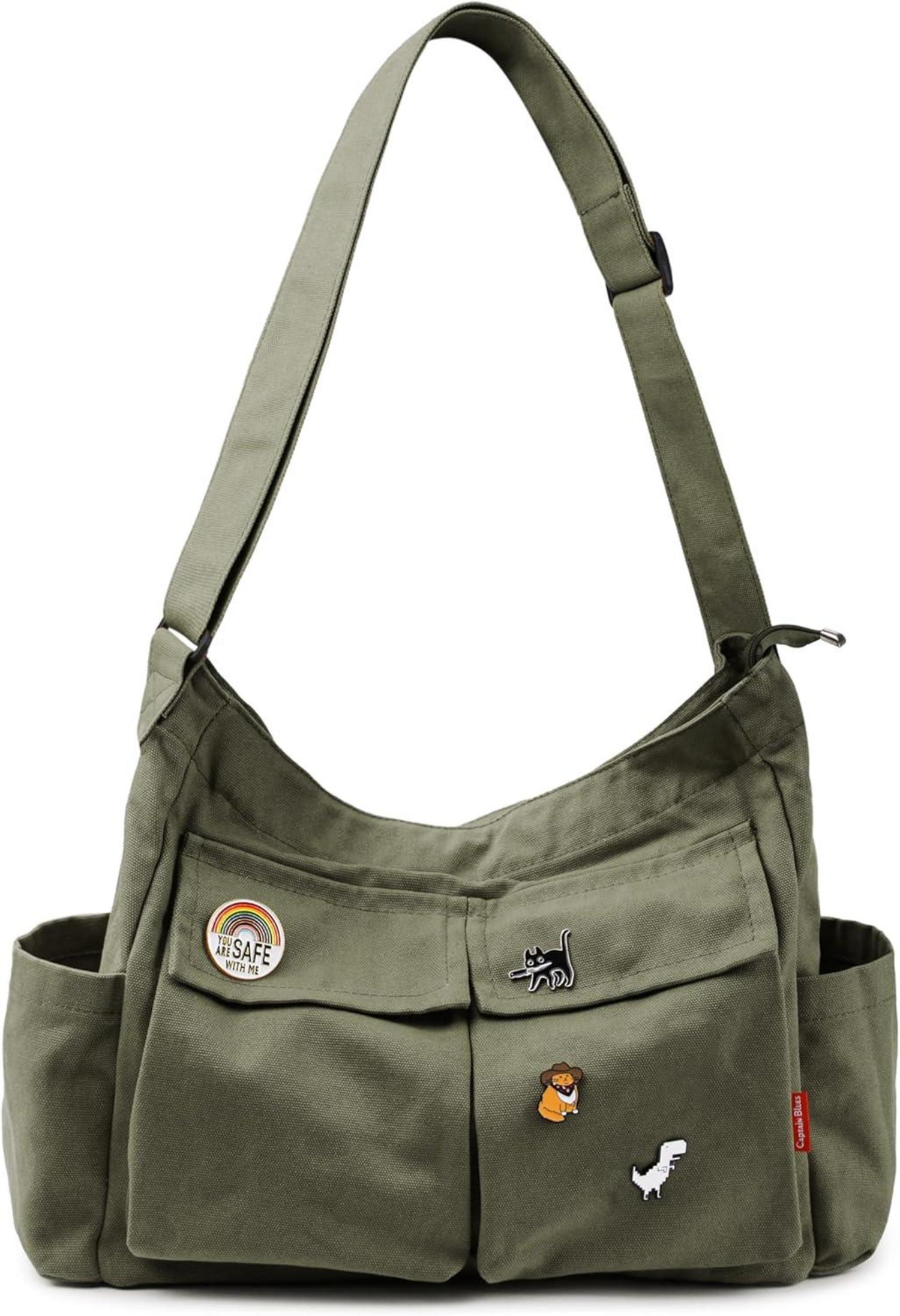 Canvas Crossbody Umhängetasche mit mehreren Fächern für Frauen und