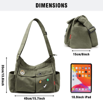 Canvas Crossbody Umhängetasche mit mehreren Fächern für Frauen und