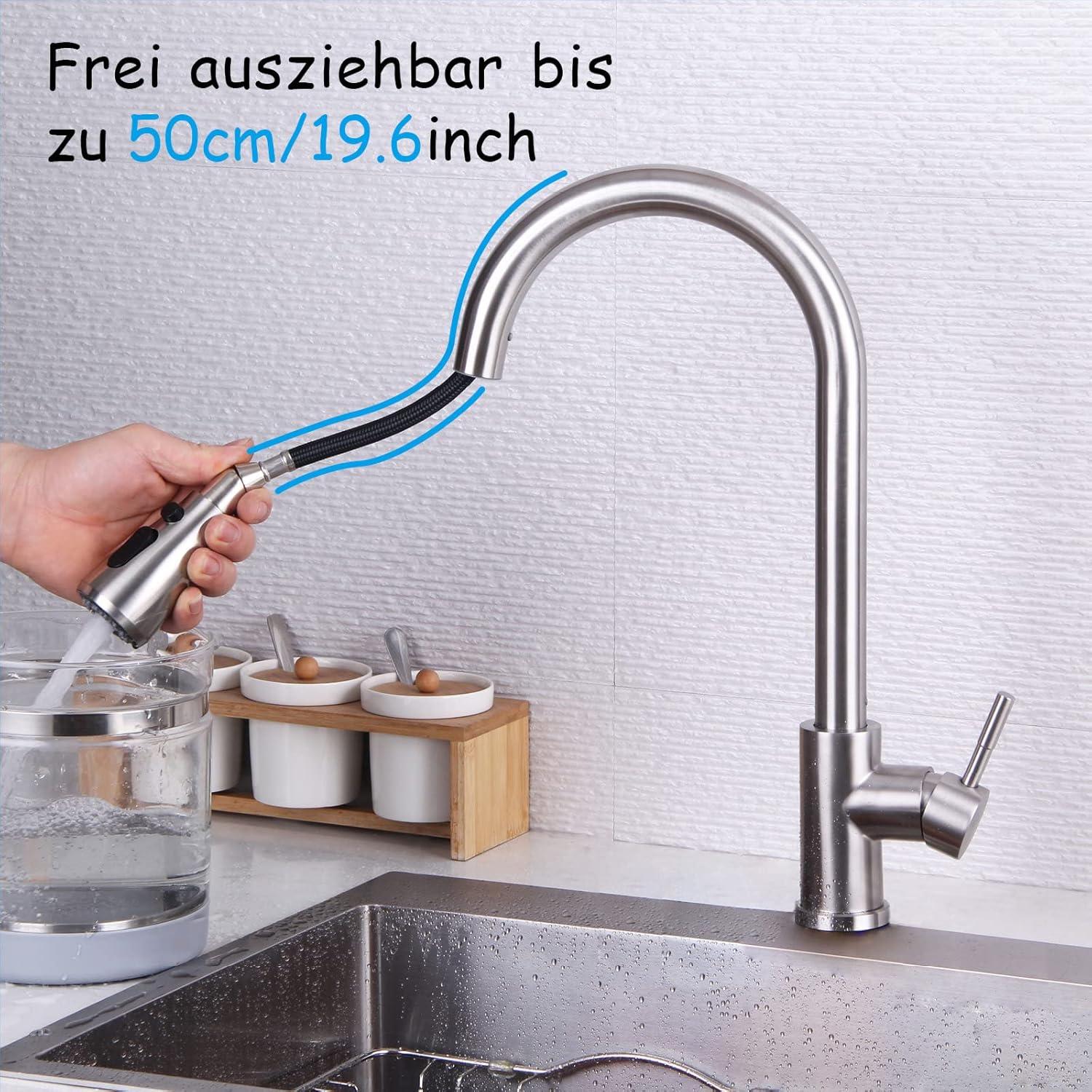 Ausziehbare Küchenarmatur Hochdruck 360° Schwenkbar Brause 3 Modus