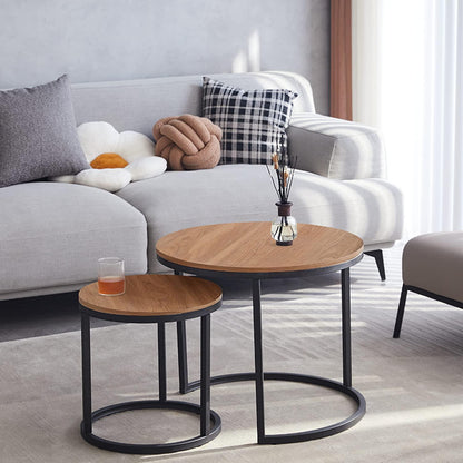 Satztische 2er Set rund, dunkelbraun – Couchtische für Wohnzimmer