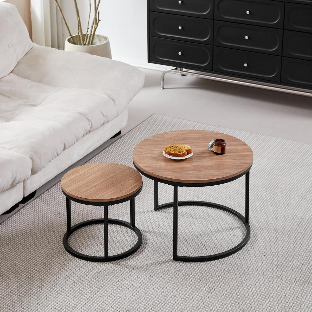 Satztische 2er Set rund, dunkelbraun – Couchtische für Wohnzimmer