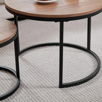 Satztische 2er Set rund, dunkelbraun – Couchtische für Wohnzimmer