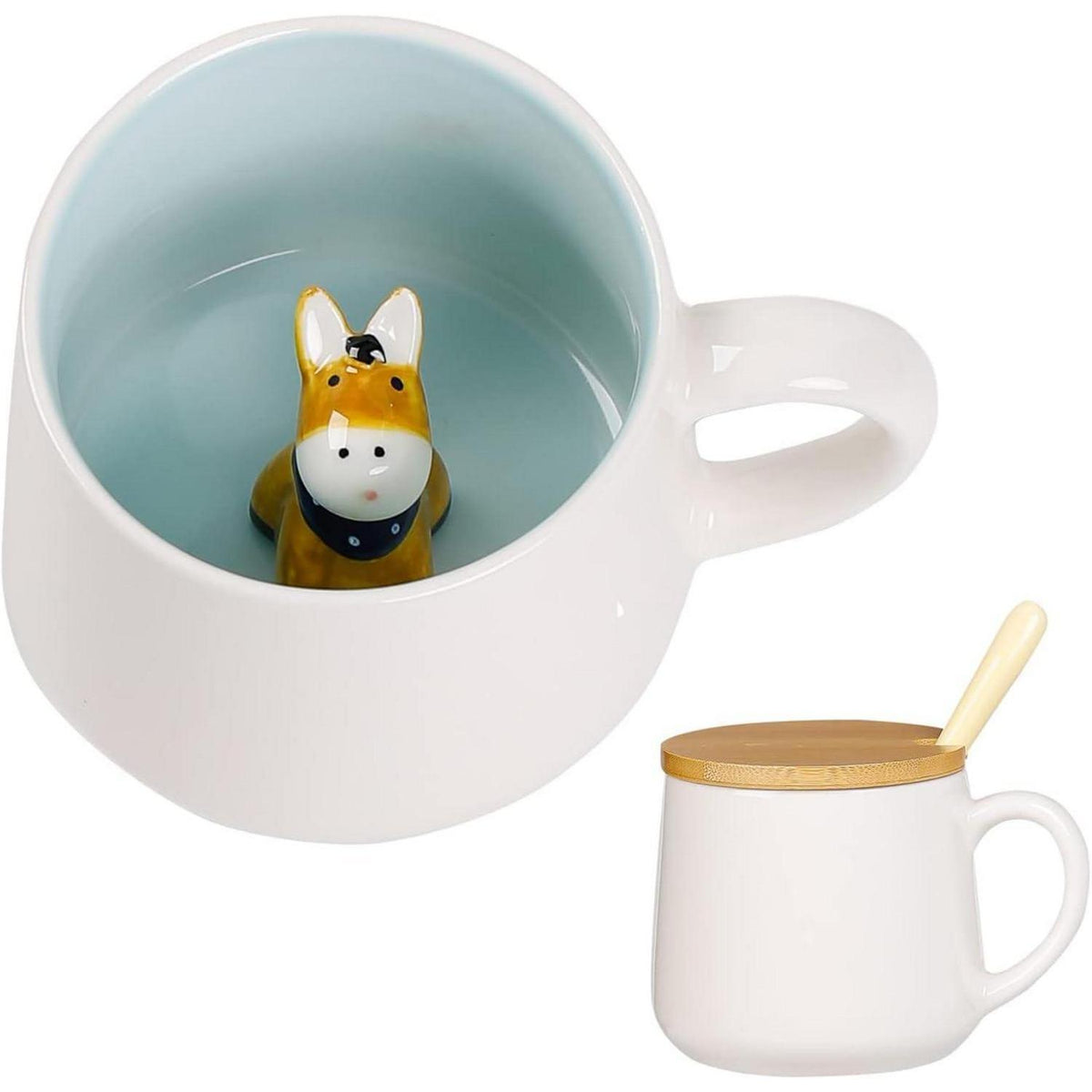 Keramiktasse Esel mit Deckel & Löffel – Süße Kaffeetasse Geschenk