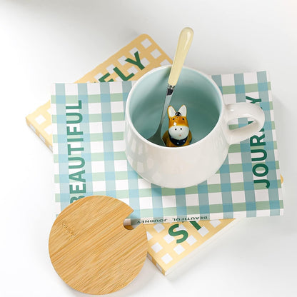Keramiktasse Esel mit Deckel & Löffel – Süße Kaffeetasse Geschenk