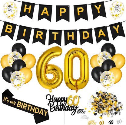 60. Geburtstag Deko Luftballons Schwarz Gold Happy Birthday