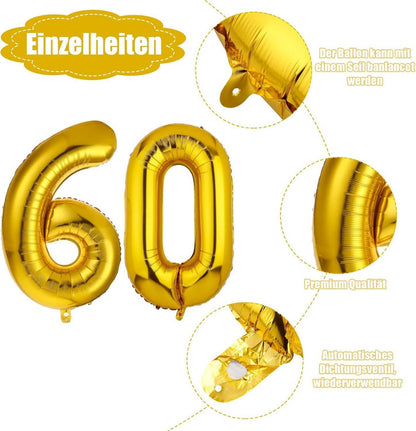 60. Geburtstag Deko Luftballons Schwarz Gold Happy Birthday