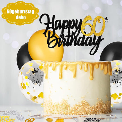60. Geburtstag Deko Luftballons Set Schwarz Gold Happy Birthday Girlande