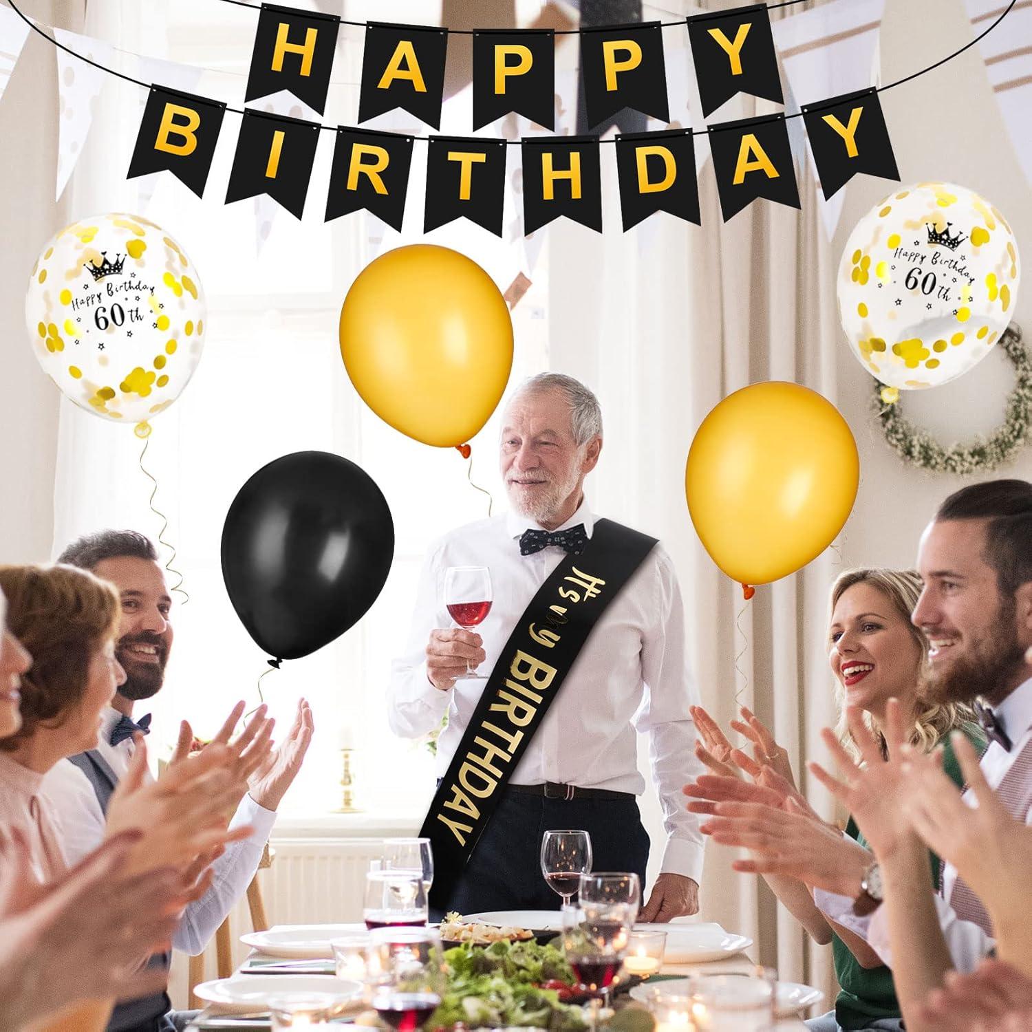 60. Geburtstag Deko Luftballons Set Schwarz Gold Happy Birthday Girlande