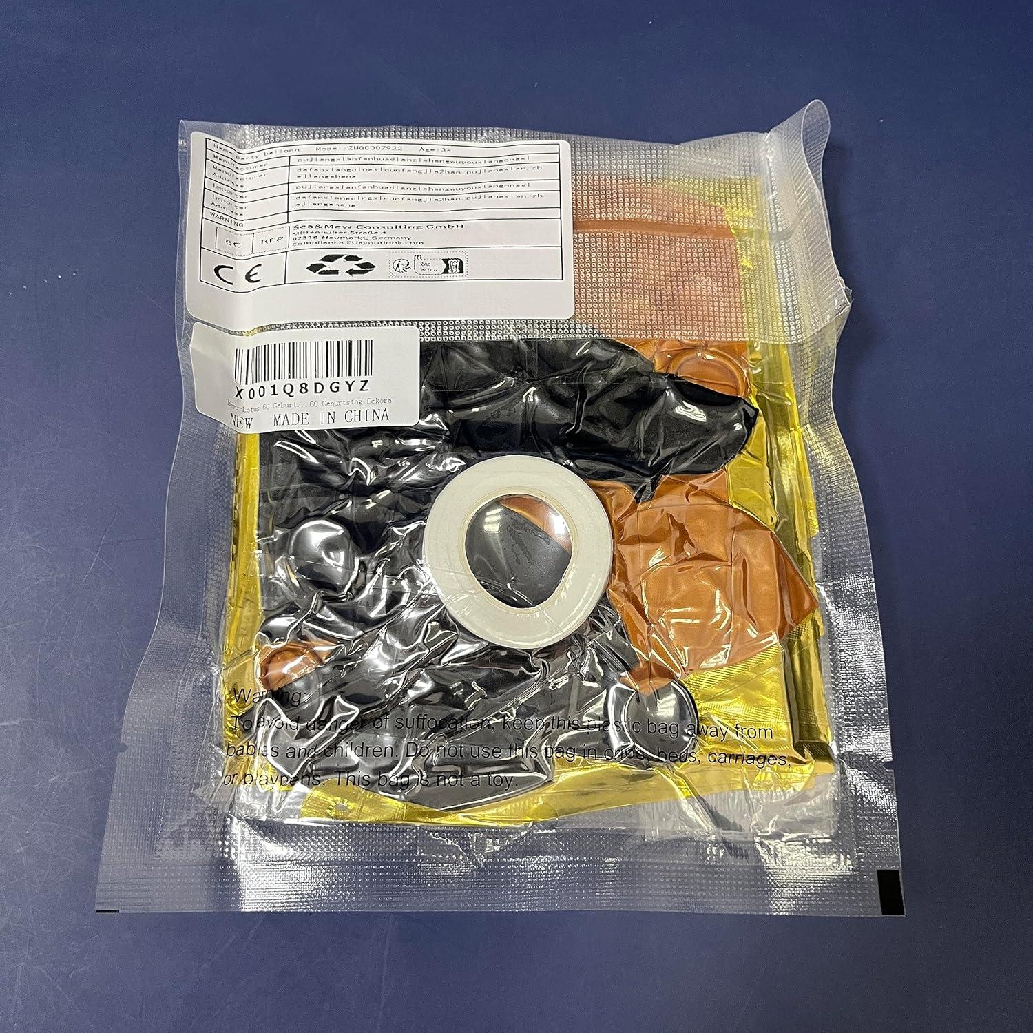 Heyu-Lotus 60. Geburtstag Deko Luftballons Schwarz Gold mit Happy Birthday Girlande