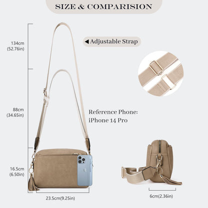 Damen Umhängetasche Veganem Leder Crossbody mit 3