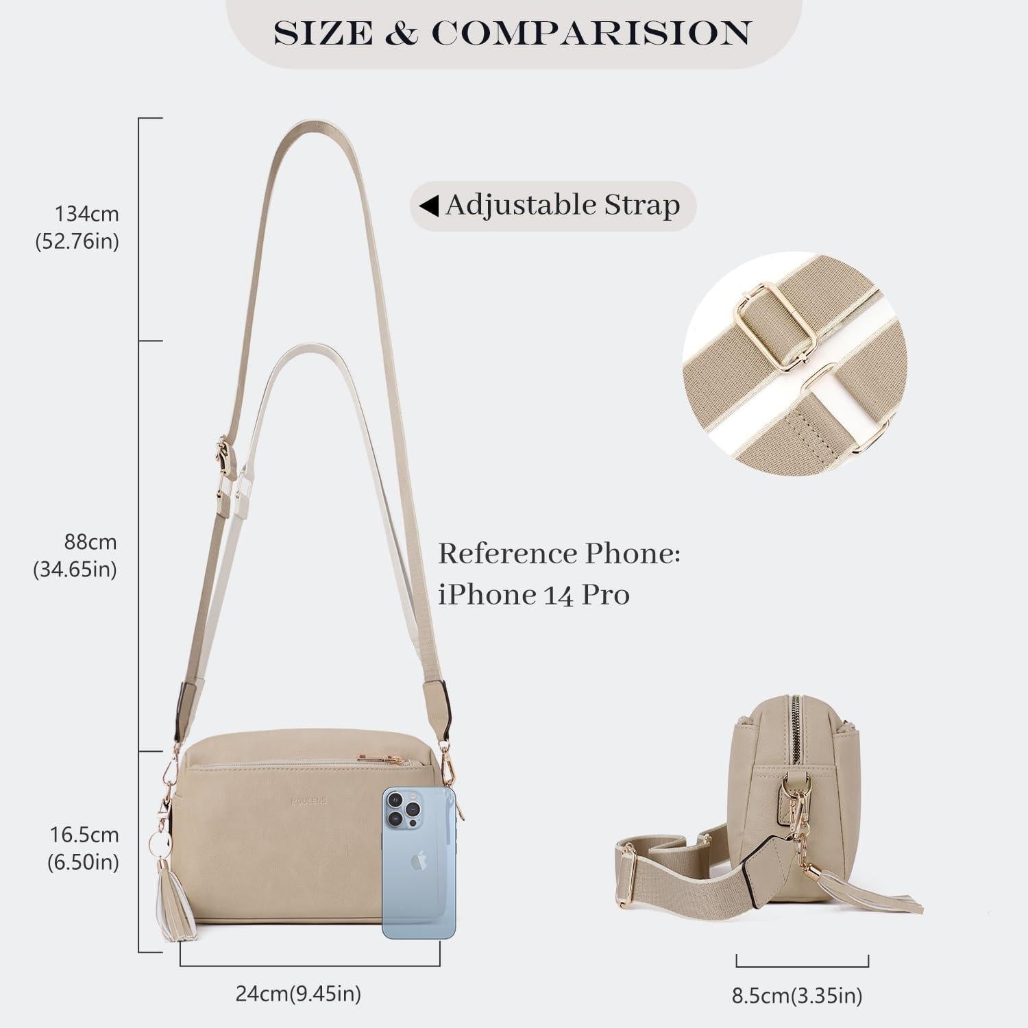 Damen Umhängetasche Veganem Leder Crossbody mit 3