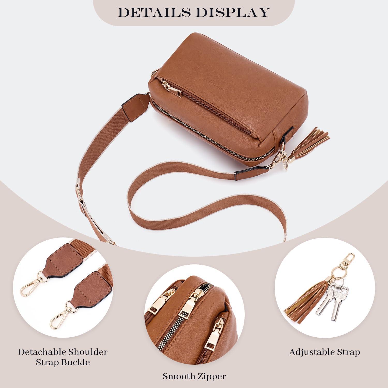 Roulens Damen Umhängetasche Veganem Leder Crossbody C-gelb Braun