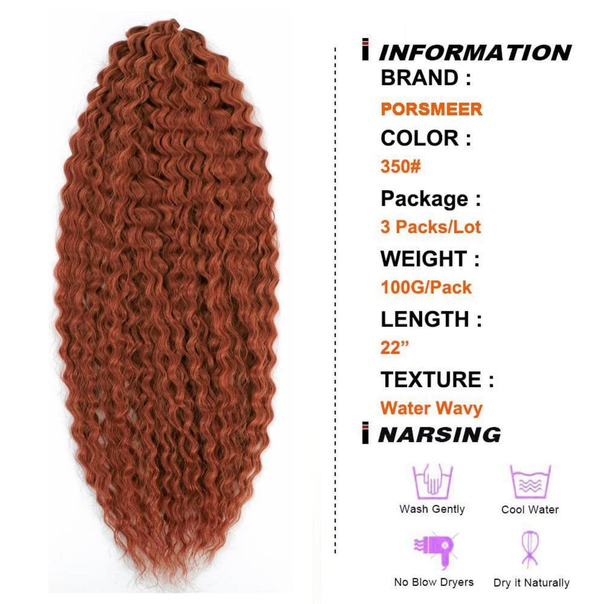 22 Zoll Water Wave Häkelhaare für Locs & Braids (3er Pack)