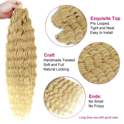 22 Zoll Wasserwellen Häkelzopf Blond Mix für Butterfly Locs