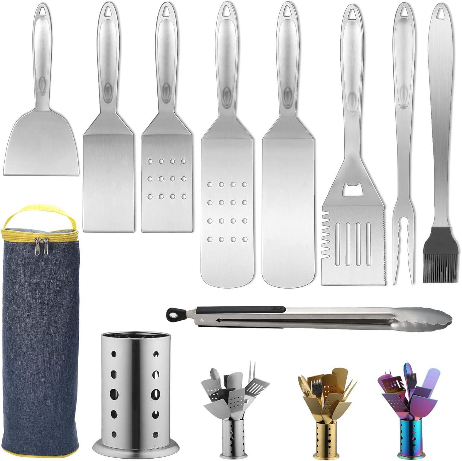 Grillbesteck Set 10-teilig Edelstahl Utensilienhalter hitzebeständig