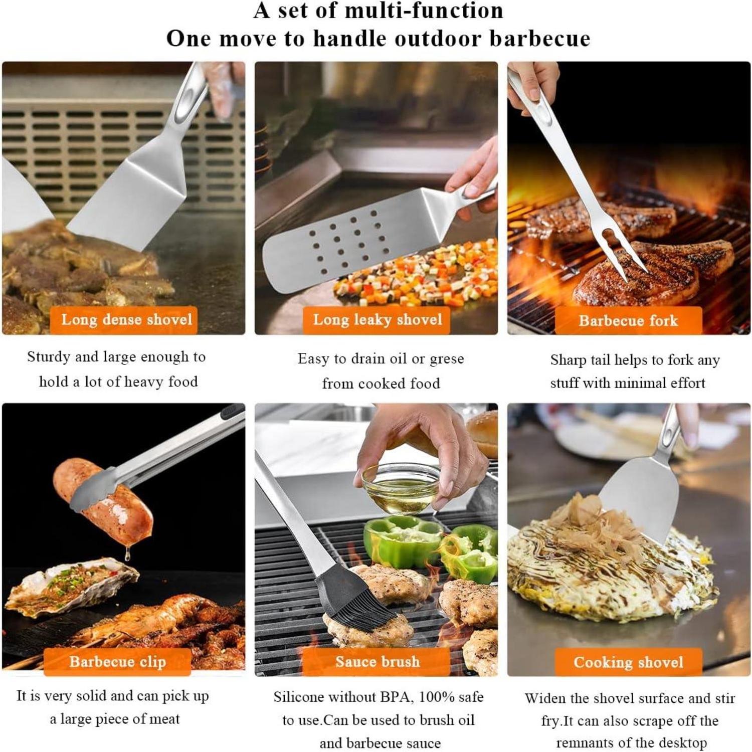 BBQ Grillbesteck Set 10-teilig Edelstahl Utensilienhalter hitzebeständig